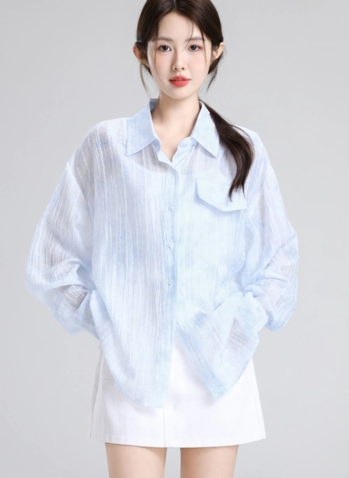 Blue Polo Collar Lightweight Sun Protection Shirt Jacket