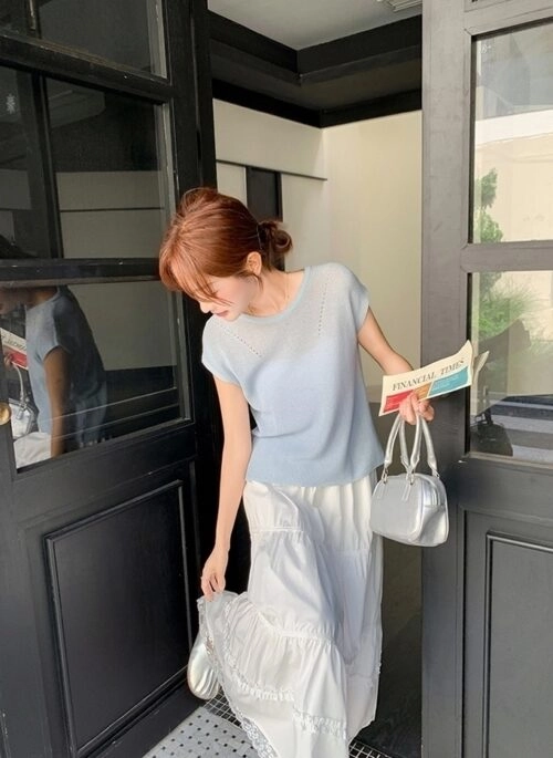 Blue Split Back Top And Skirt Set