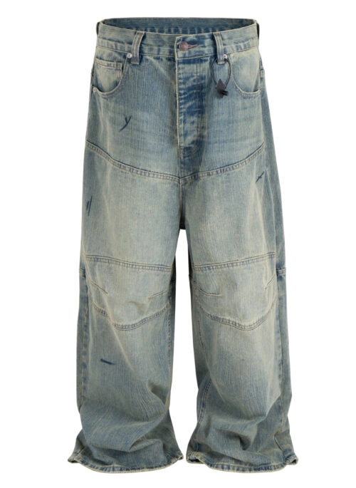 Blue Washed Denim Panelled Jeans | Minhyuk - MONSTA X