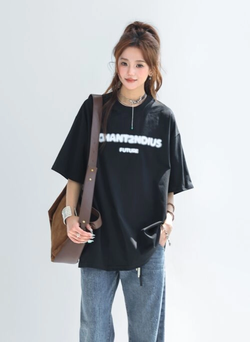 Blurry Letter Print Summer Sun Protection T Shirt