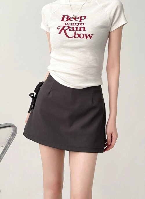 Bow Tie High Waist A Line Gray Skirt