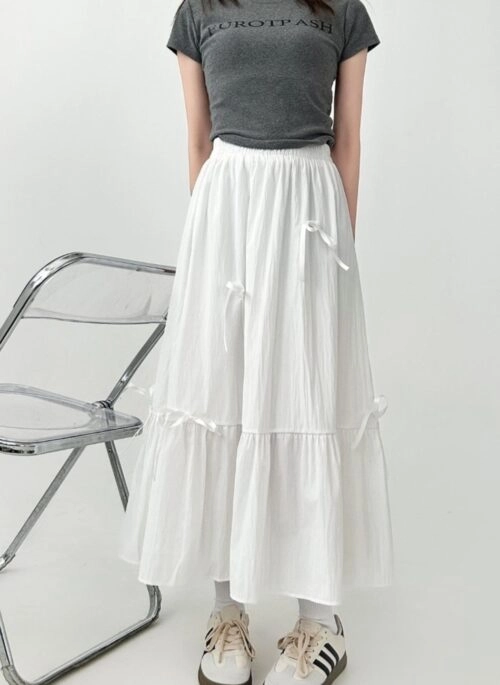 Bowknot A Line Flared Midi Skirt Plus Size