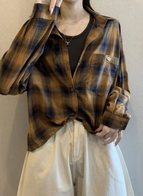 Brown Blurred Plaid Shirt | IM - MONSTA X