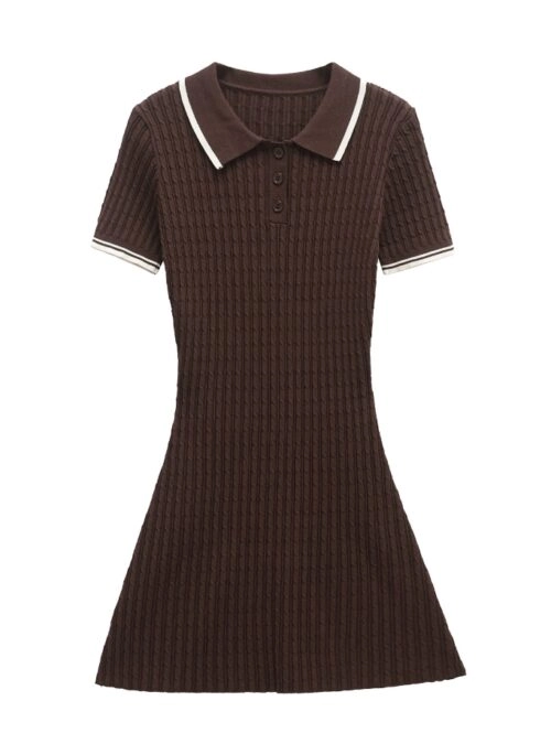 Brown Bodycon Polo Dress | Chaewon - Le Sserafim