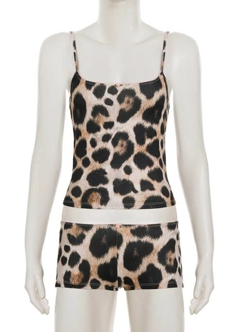 Brown Leopard Sling Top And Shorts Set | Daniela - KATSEYE