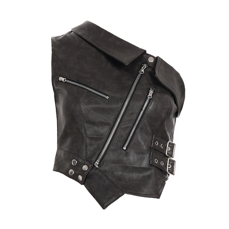 Brown Zipper Accent Faux Leather Top | Jennie - BlackPink - Fashion Chingu