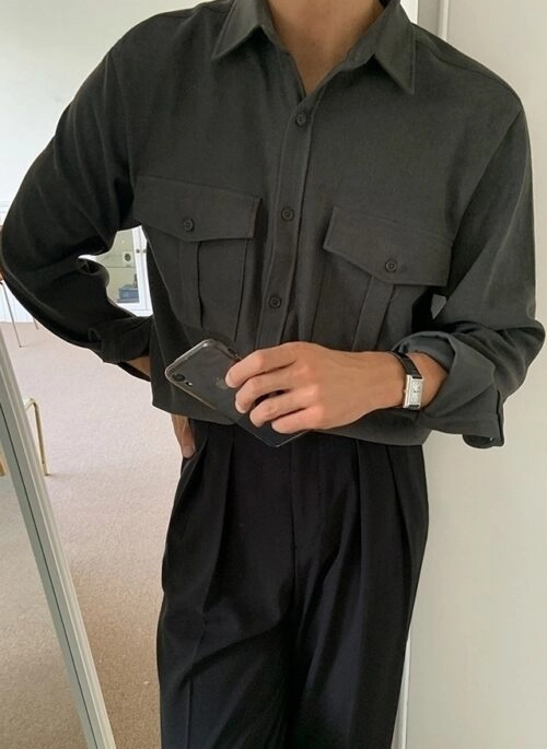 Casual Solid Long Sleeve Utility Shirt