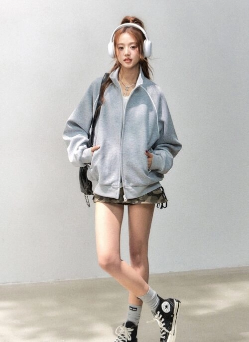 Stand Collar Zip Up Casual Sports Jacket