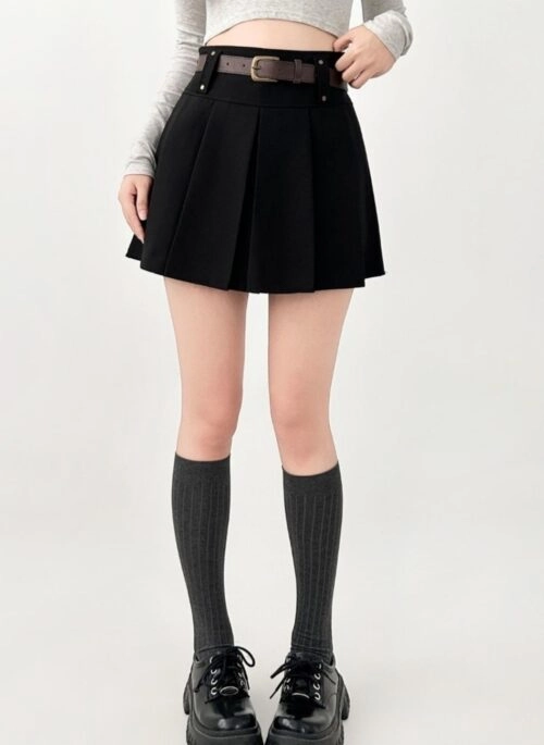 Classic Pleated Blazer Skirt High Waist A Line