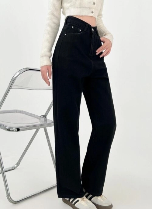 Colorblock Embroidered Wide Leg Denim Pants