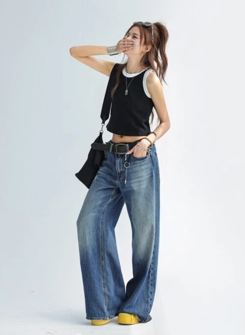 Colorblock Spliced Sleeveless Crop Tank Top