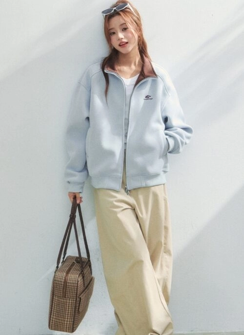 Colorblock Stand Collar Casual Autumn Sweatshirt Jacket