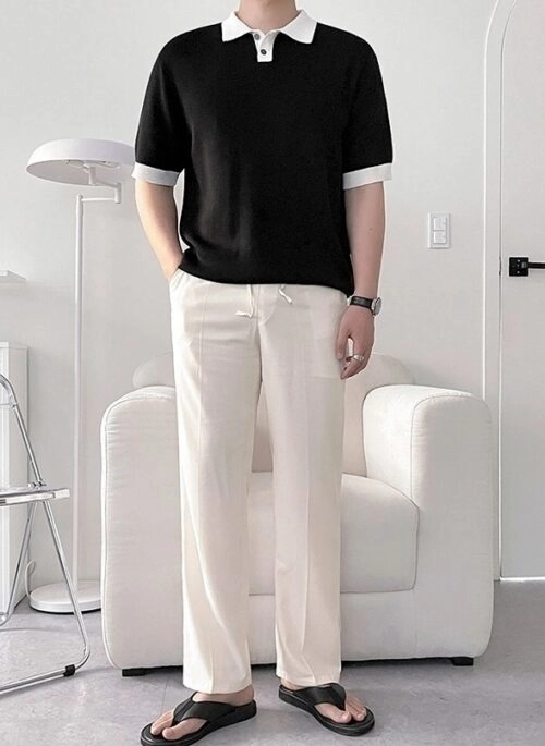 Colorful Knit Polo Shirt Casual Trendy Style