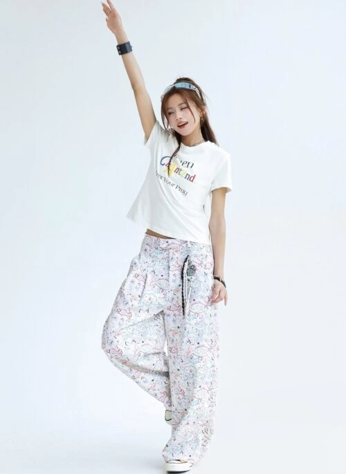 Colorful Letter Print Cool Touch Short Sleeve Top