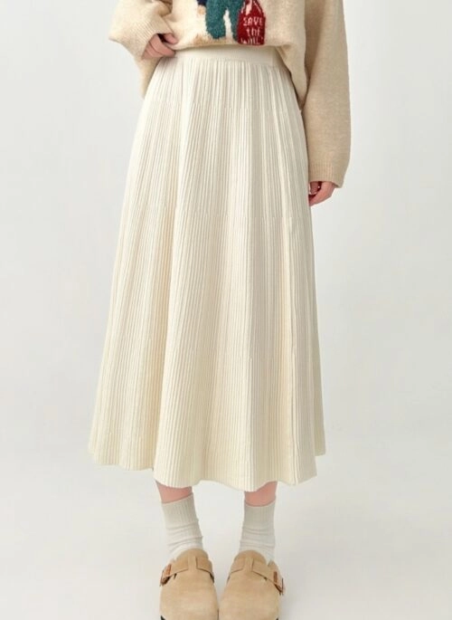 Cozy Knit High Waist Midi A Line Skirt