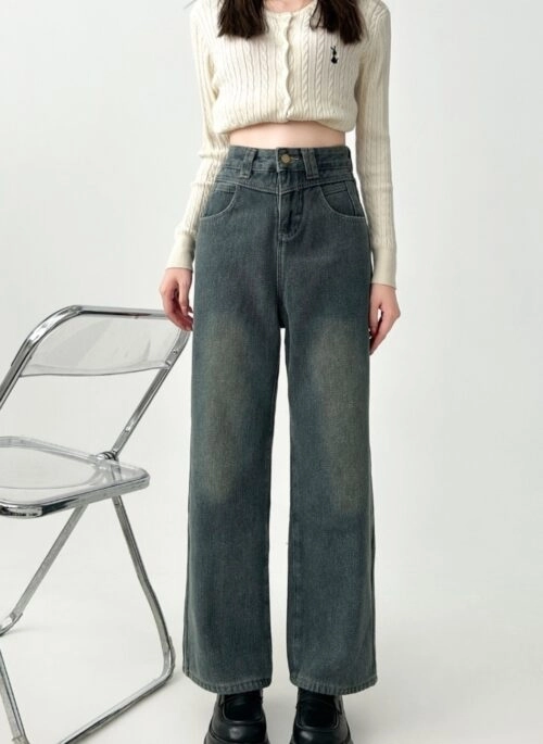 Cozy Starry Pattern Straight Leg High Waist Jeans