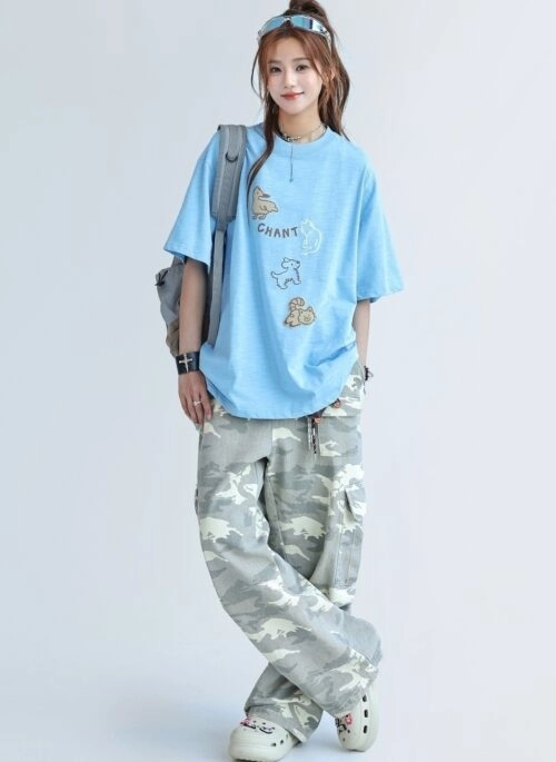 Cute Animal Print Cotton Relaxed Fit T Shirt