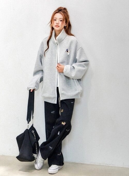 Cute Dachshund Zip Up Casual Sweatshirt