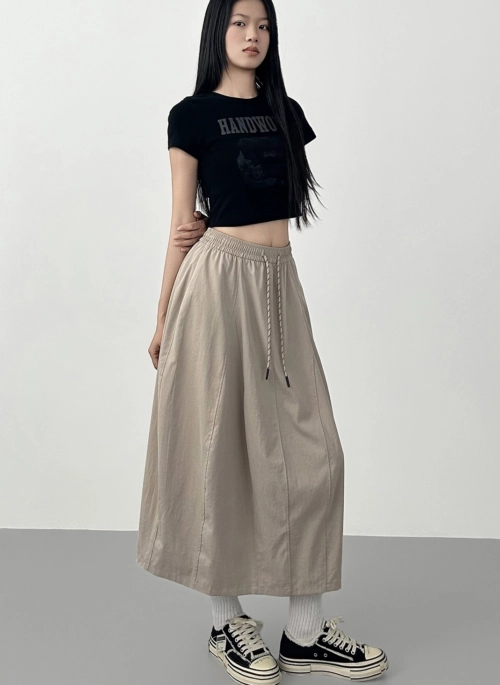 Drawstring Irregular A Line Cargo Midi Skirt