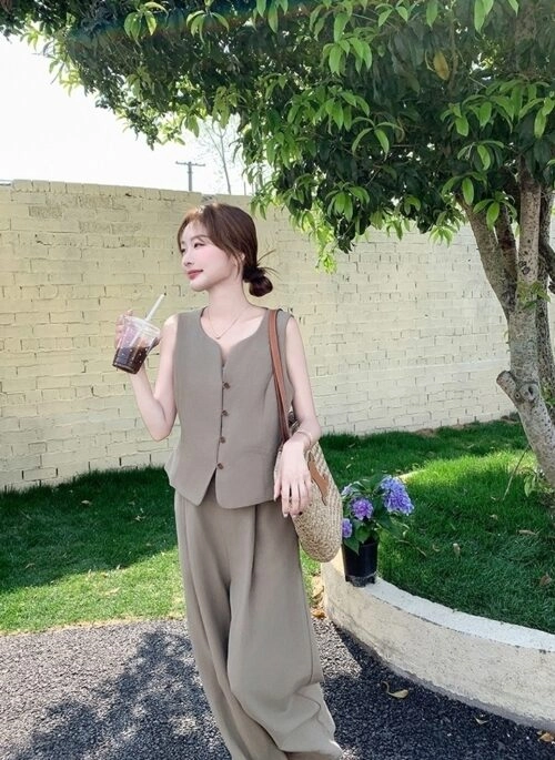 Elegant Blazer Vest Wide Leg Pants Set