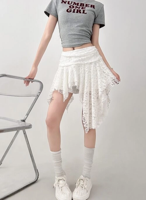 Elegant Lace High Waist A Line Skirt