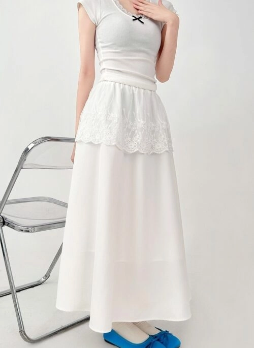 Elegant Lace Trim Black Skirt Summer Style