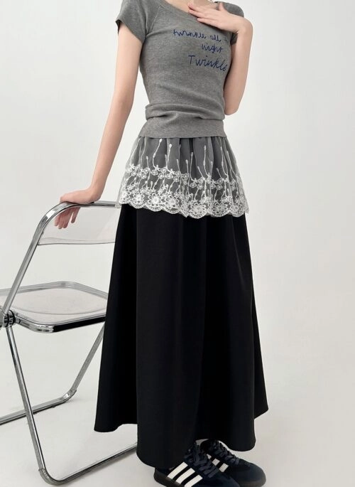 Elegant Lace Trim White Summer Skirt