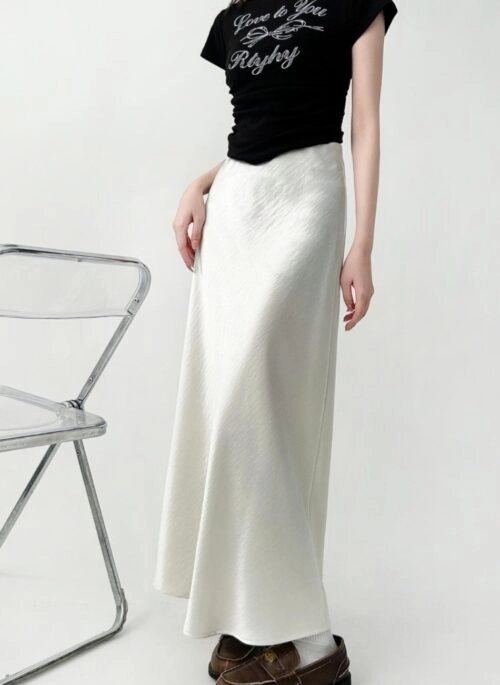 Elegant Pink Satin Midi Skirt For Spring Summer