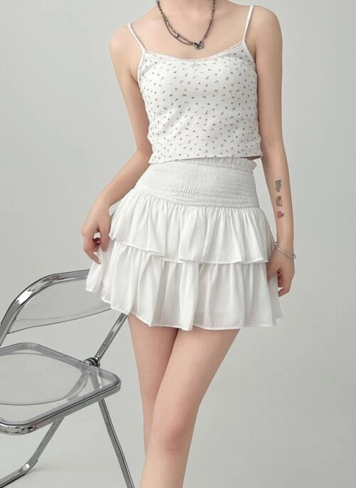 Elegant Ruffled White A Line Short Skirt