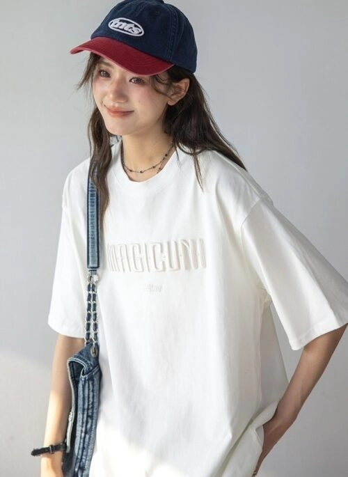 Embroidered Cotton Crewneck Relaxed Fit T Shirt