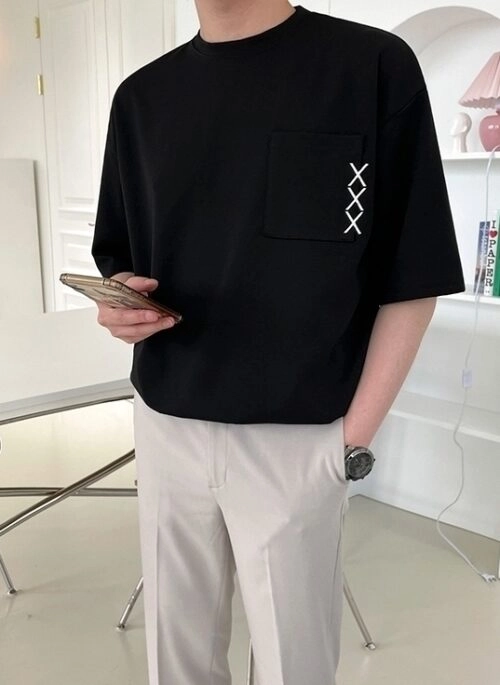 Embroidered Cotton Crewneck Tee Shirt
