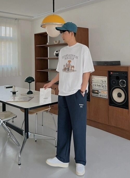Embroidered Cotton Wideleg Casual Sweatpants