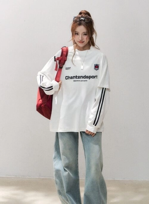 Embroidered Layered Style Long Sleeve Top