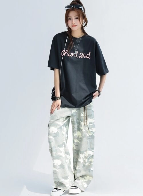 Embroidered Letter Cool Quick Dry Short Sleeve Top