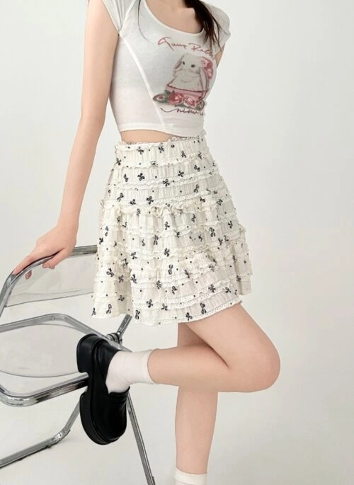 Floral High Waist A Line Skater Skirt