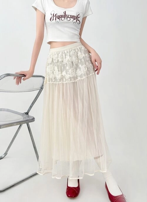 Floral High Waist Midi Skirt Elegant Summer Style