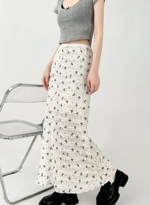 Floral High Waist Slim Fit Mermaid Midi Skirt