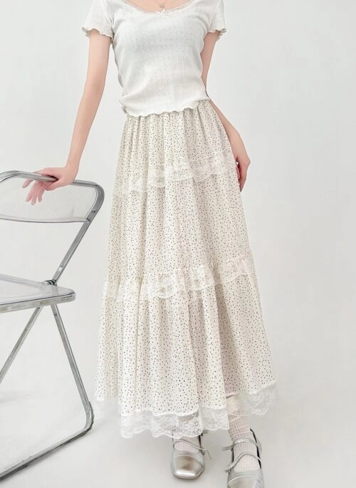 Floral Lace Patchwork High Waist Midi Skirt