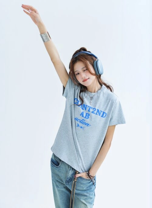 Foam Letter Print Cool Touch Short Sleeve Top