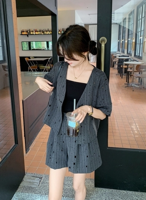 Gray Elegant Blazer And Skirt Set