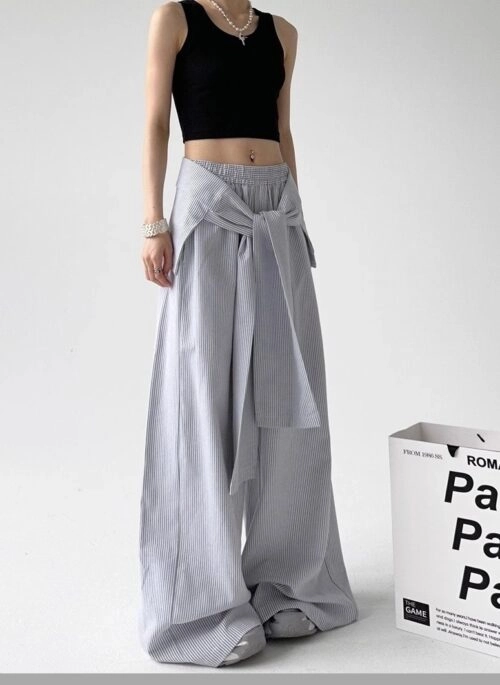 Grey Stripes Removable Tie Waist Pants | Rei – IVE