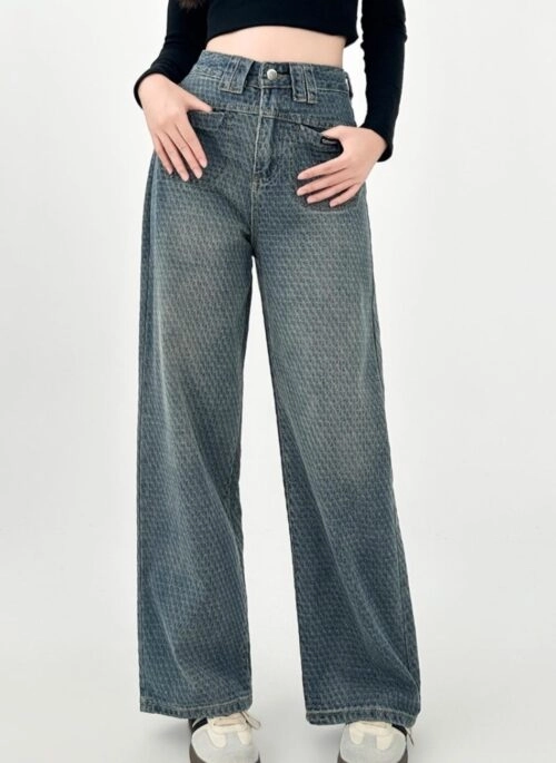 High Street Star Jacquard Wide Leg Denim Pants