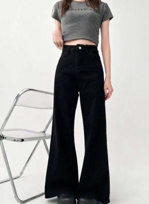 High Waist Black Flared Denim Slimming Pants