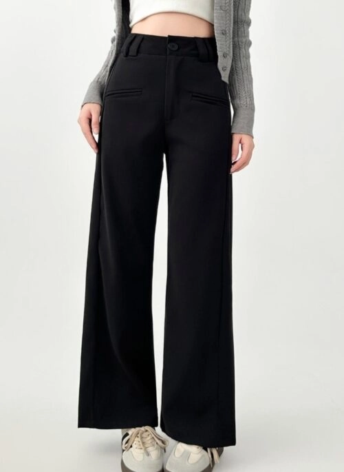 High Waist Black Wide Leg Relaxed Trousers