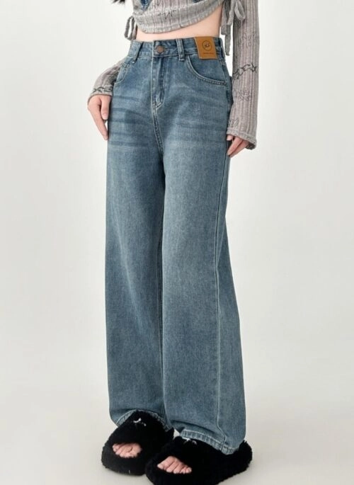 High Waist Loose Fit Blue Denim Jeans