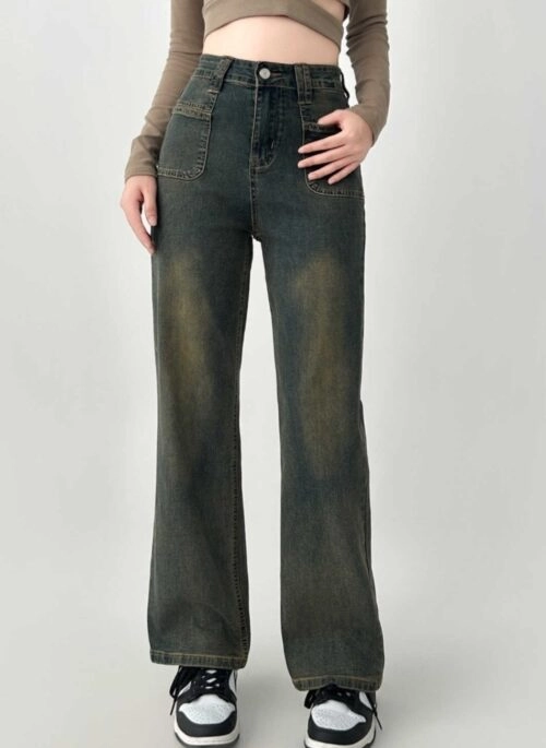 High Waist Loose Fit Denim Pants For Pear Shape