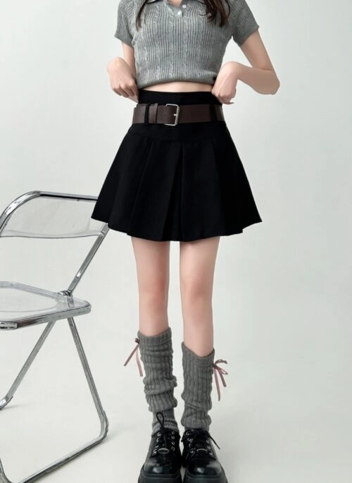 High Waist Pleated A Line Mini Skirt