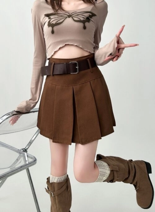 High Waist Pleated A Line Skirt
