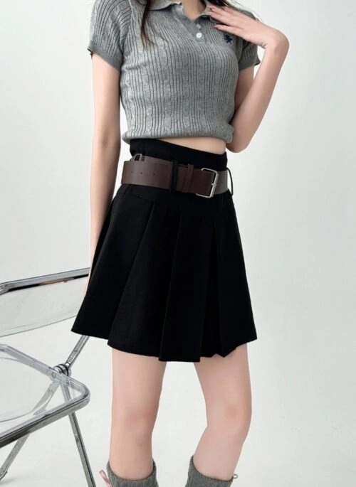 High Waist Pleated A Line Skirt