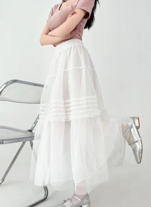 High Waist Tulle A Line Flowy Skirt